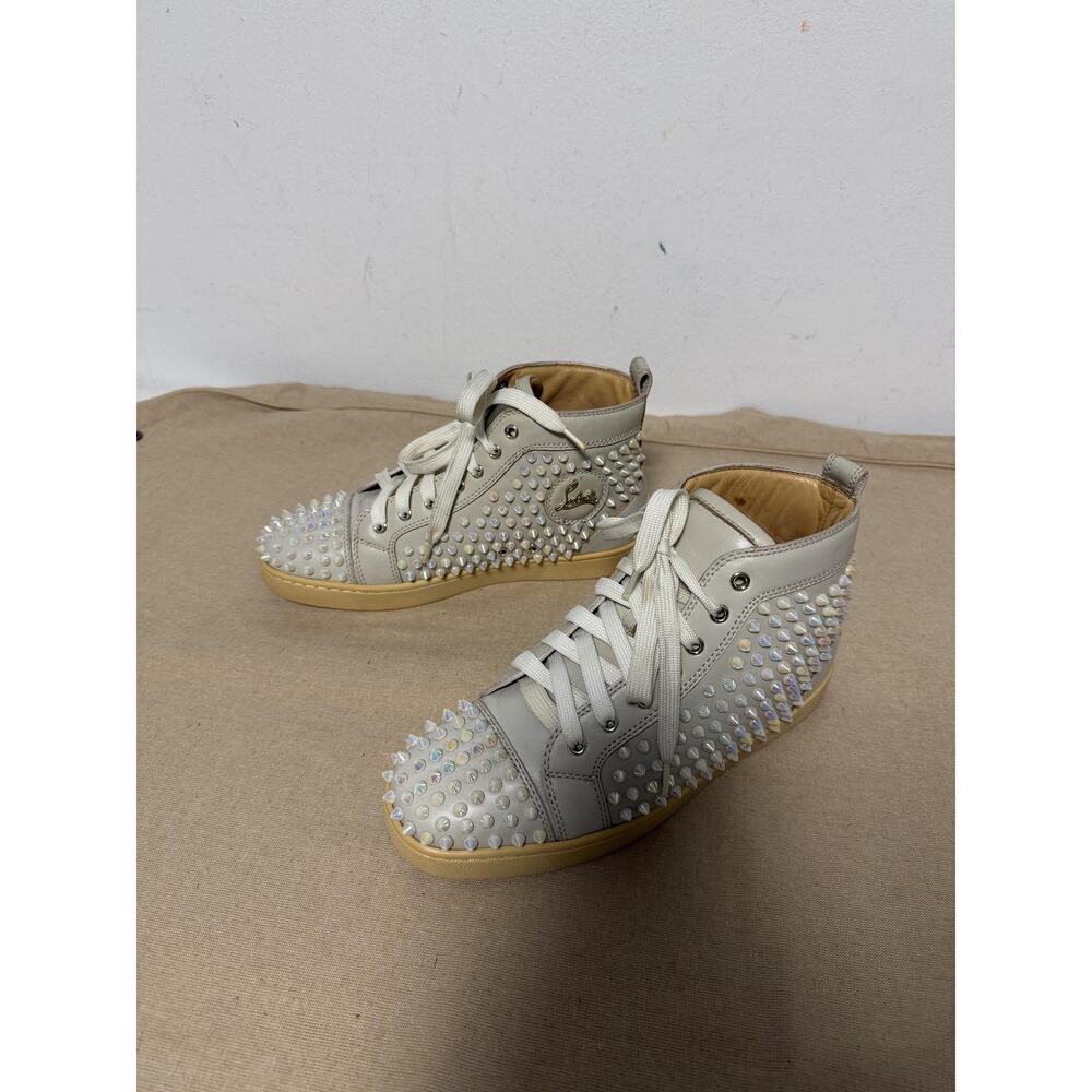 Christian Louboutin Shoes Womens Size 9 39 White Spike Studded High Top Red Sole - Picture 3 of 15